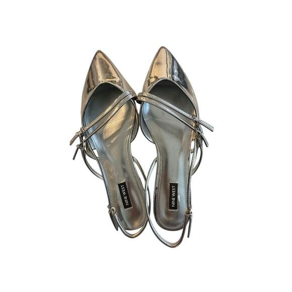 Nine West Women's Silver Leather Beley Strappy Pointy Toe Ballet Flat Size 12 - Picture 4 of 10